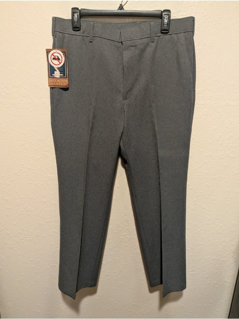 Vintage Levis Action Slacks Dress Pants Mens 36x29 Gray Polyester Sta-Prest New